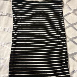 LOFT Black and White Horizontal Stripe Midi Skirt